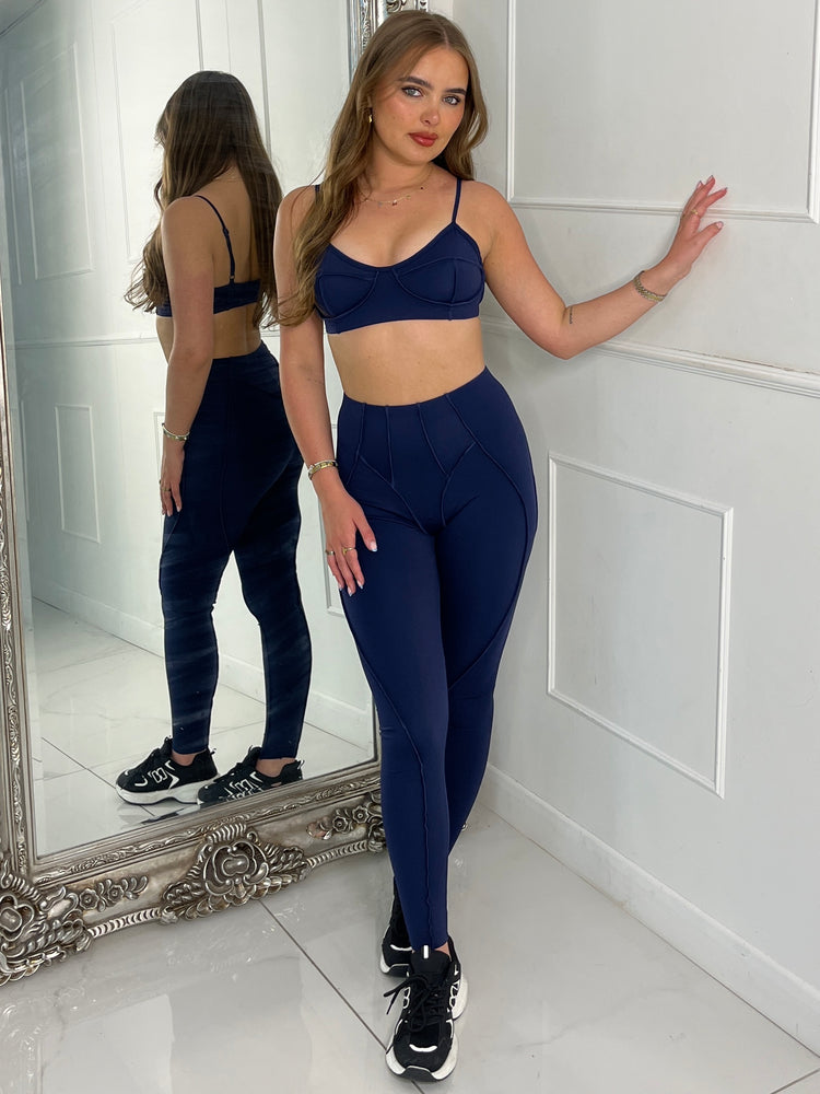 Seam Detail Bra & Leggings Set - Navy