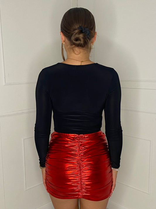 Metallic Ruched Back Skirt - Ruby Red