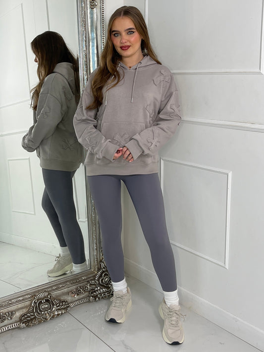 Embroidered Cross Hoodie - Dove Grey