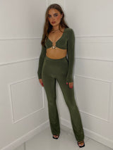 Flared Leg Slinky Co-Ord- Khaki