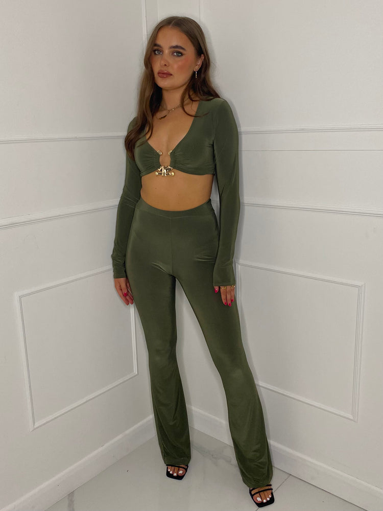 Flared Leg Slinky Co-Ord- Khaki