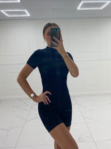 Short Sleeve Zip Front Unitard - Black