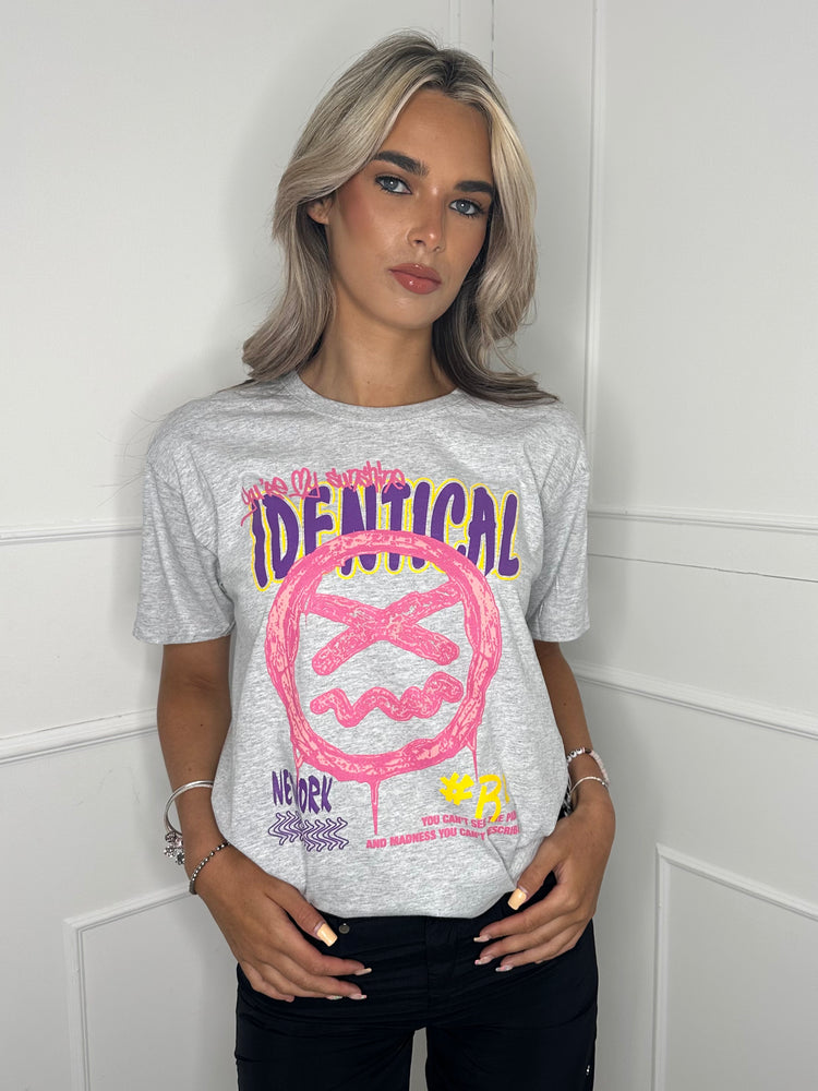 'Identical' Print T-shirt- Grey