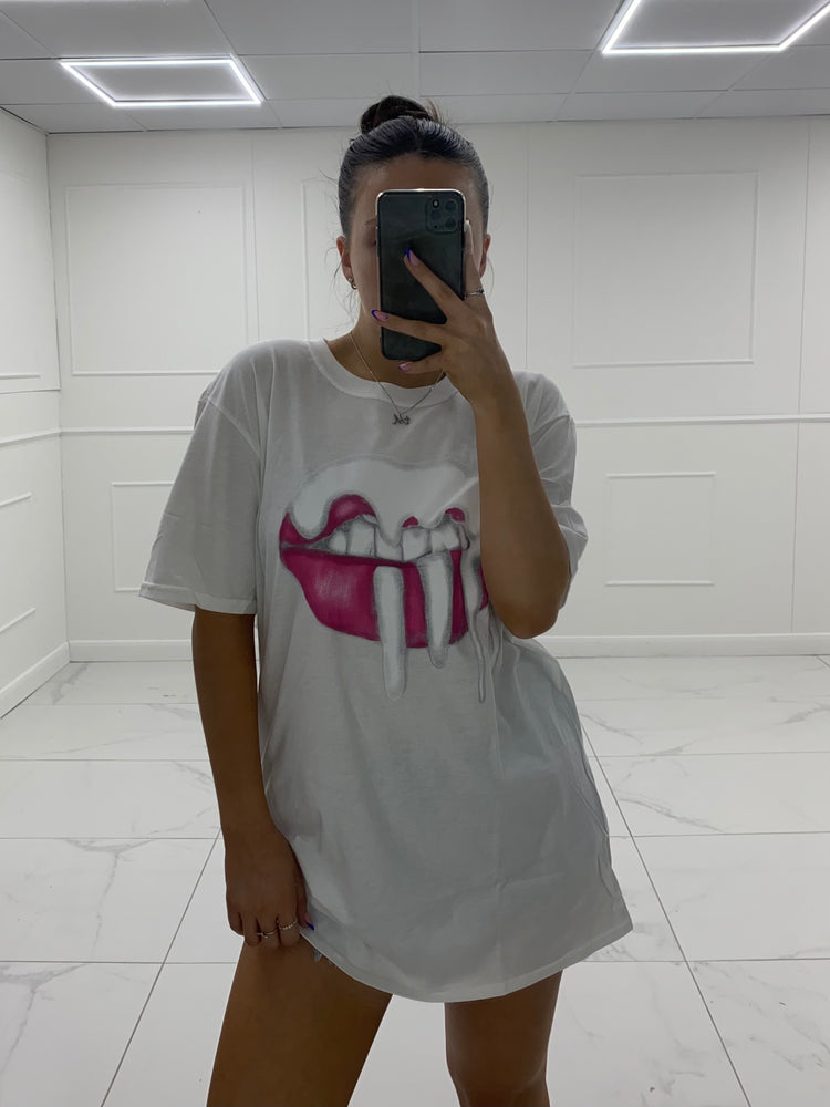 Lip Drip Print T-Shirt - White