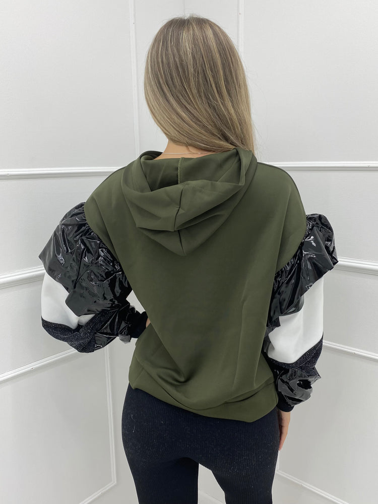 PVC Sleeve Hoodie - Khaki