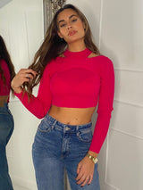 Cut Out Cropped Jumper - Cerise Pink