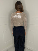 Cowl Neck Sequin Top - Champagne