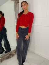 Colourful Studded Jumper - Red