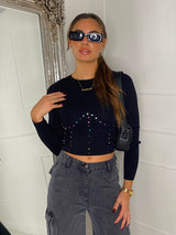 Underbust Studded Cropped Jumper - Black