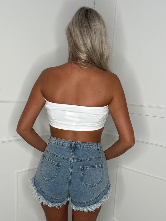 Lace Up Detail Corset Top-White