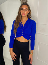 Heart Button Ruched Top - Royal Blue