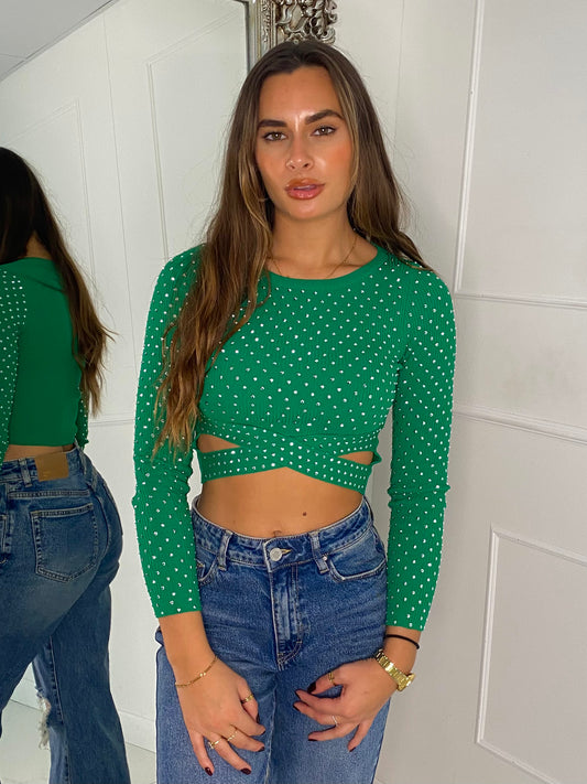 Cross Detail Studded Jumper - Green