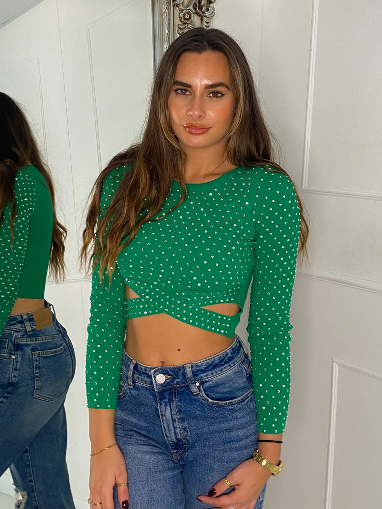 Cross Detail Studded Jumper - Green