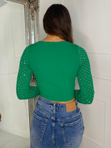 Cross Detail Studded Jumper - Green