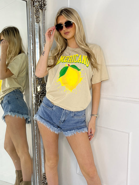 Lemon Print T-Shirt - Beige