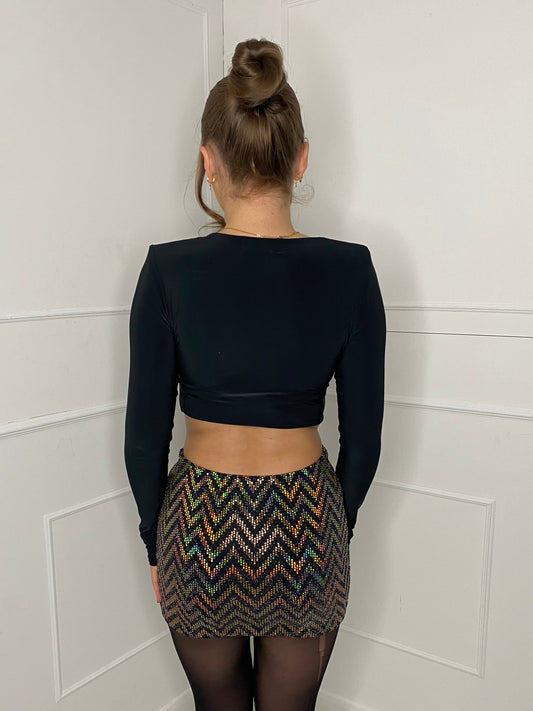 Holographic Sequin Mini Skirt - Gold Zigzag