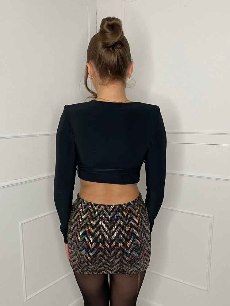 Holographic Sequin Mini Skirt - Gold Zigzag