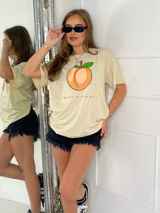 Sweet & Peachy Print T-Shirt - Beige