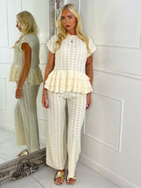 Cheesecloth Oversized Frill Bottom Top & Wide Leg Pants Co-Ord - Cream