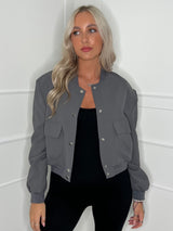 Padded Shoulder Bomber Jacket - Grey