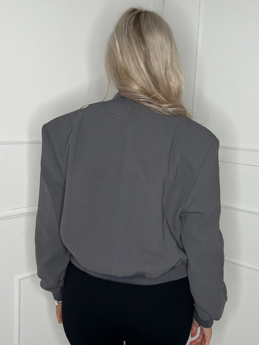 Padded Shoulder Bomber Jacket - Grey