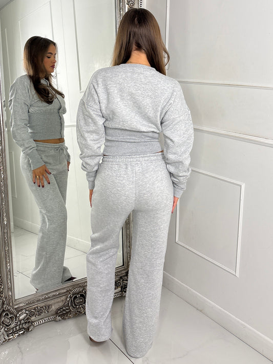 Button Up Cinch Waist Tracksuit - Bleach Grey