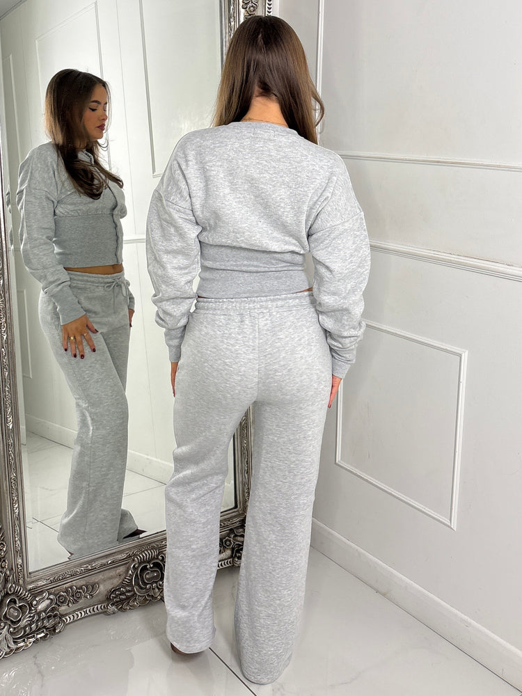 Button Up Cinch Waist Tracksuit - Bleach Grey