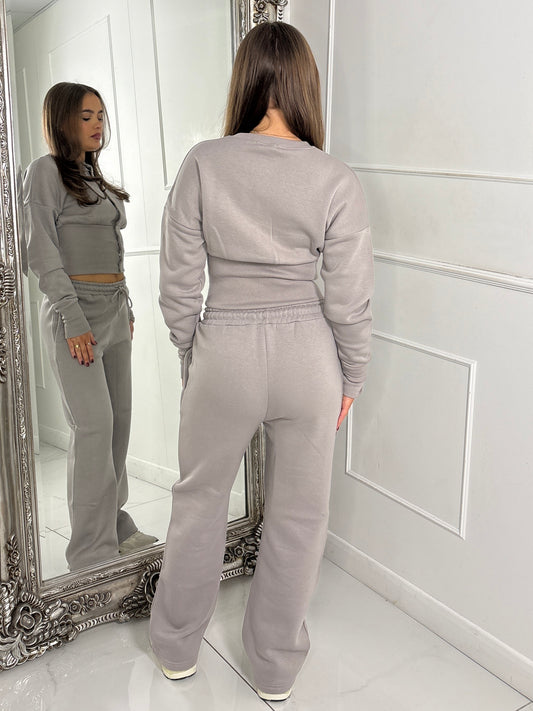 Button Up Cinch Waist Tracksuit - Dove Grey