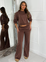 Diamante Studded Straight Leg Tracksuit - Brown