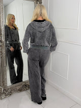 Diamante Detail Zip Up Tracksuit - Grey Wash