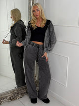 Diamante Detail Zip Up Tracksuit - Grey Wash