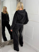 Diamante Detail Zip Up Tracksuit - Black Wash