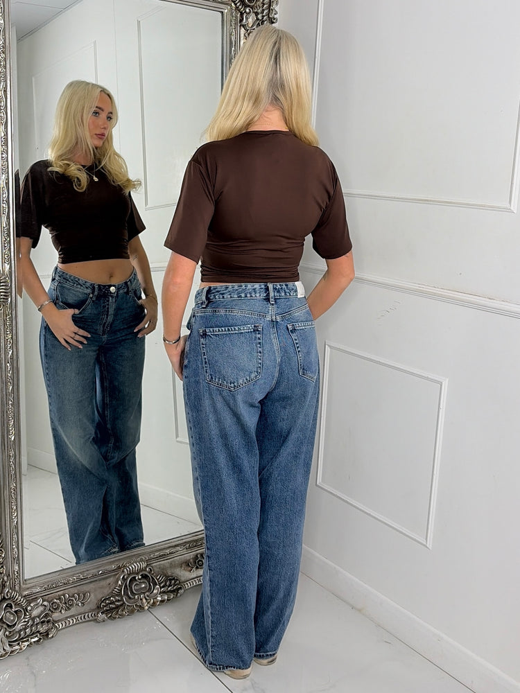 VIRAL Cinch Waist T-Shirt - Brown