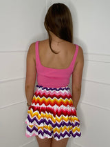 RaRa Zigzag Print Skirt - Cerise Pink/White