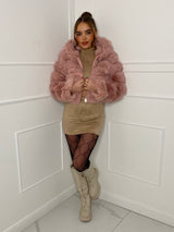 Hooded Faux Fur Jacket- Baby Pink