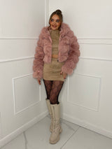 Hooded Faux Fur Jacket- Baby Pink