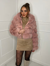 Hooded Faux Fur Jacket- Baby Pink