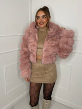 Hooded Faux Fur Jacket- Baby Pink