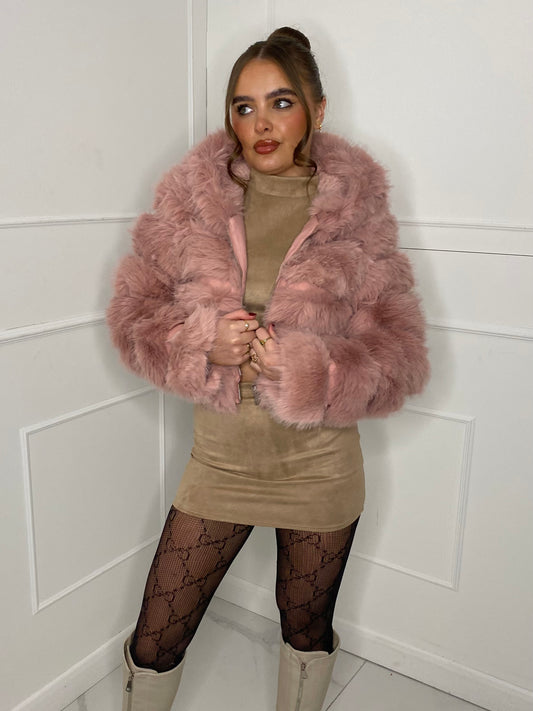 Hooded Faux Fur Jacket- Baby Pink