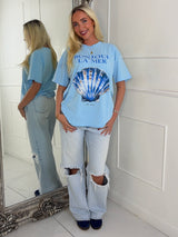 Shell Graphic Print Oversized Tee - Baby Blue