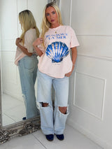 Shell Graphic Print Oversized Tee - Baby Pink