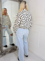 Button Up Oversized Polka Dot Lightweight Jacket - White