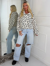 Button Up Oversized Polka Dot Lightweight Jacket - White