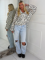 Button Up Oversized Polka Dot Lightweight Jacket - White