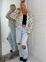 Button Up Oversized Polka Dot Lightweight Jacket - White