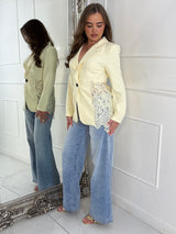 Lace Insert Contrast Blazer - Lemon Yellow
