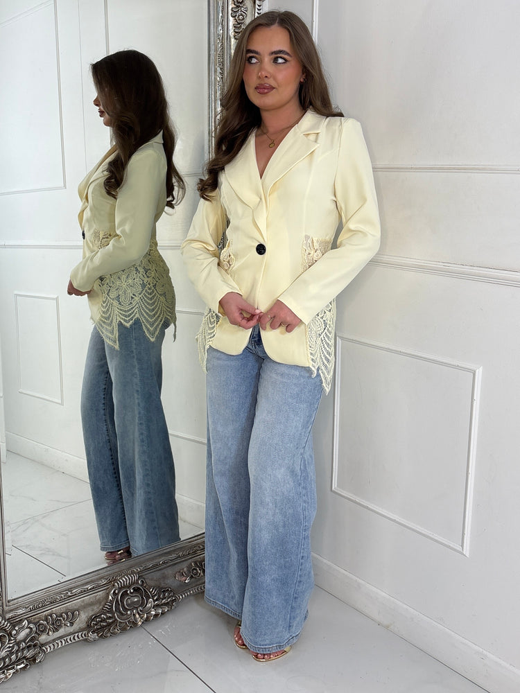 Lace Insert Contrast Blazer - Lemon Yellow
