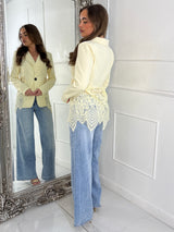 Lace Insert Contrast Blazer - Lemon Yellow