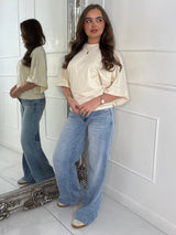 Baggy Oversized Cinch Waist T-Shirt - Light Beige