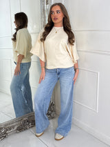 Baggy Oversized Cinch Waist T-Shirt - Light Beige
